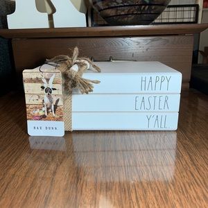 Rae Dunn happy easter y'all stacked books